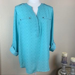 🍂NWOT Simply Styled Long Sleeve Blouse Blue Print
